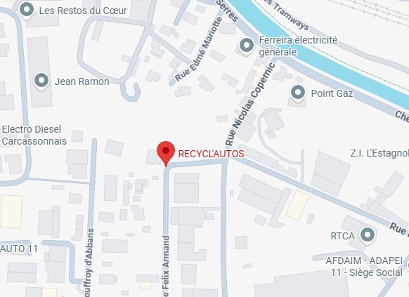 RECYCL'AUTOS Carcassonne : Plan d'accès et localisation Plan montrant RECYCL'AUTOS rue Felix Armand à Carcassonne, à proximité de la Z.I. L'Estagnol.